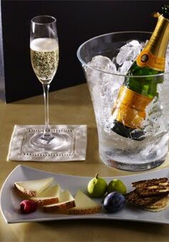 Champagne and healthy snack platter awaits your arrival.